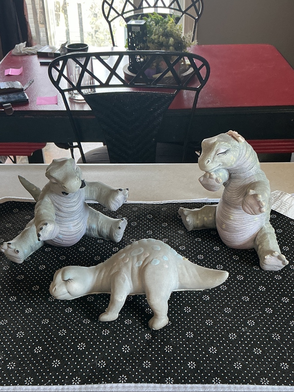 Hand-Painted Ceramic Dino Figurine Set in Pale Gray